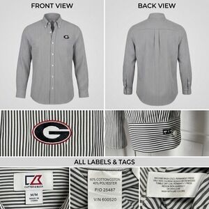 Cutter & Buck Mens UGA Georgia Bulldogs Striped Button Down Shirt Medium Black